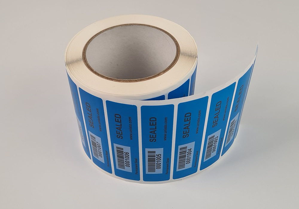 Unisto Multiseal permanent tamper-evident security labels on a roll